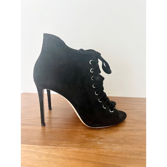 Jimmy Choo Mavy Suede Lace Up Open Toe Ankle Bootie Black Women's Size 39.5 / 9 - Picture 6 of 13